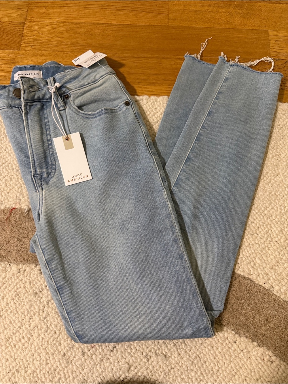 Good American Pale Blue Straight Leg High-Rise Jeans